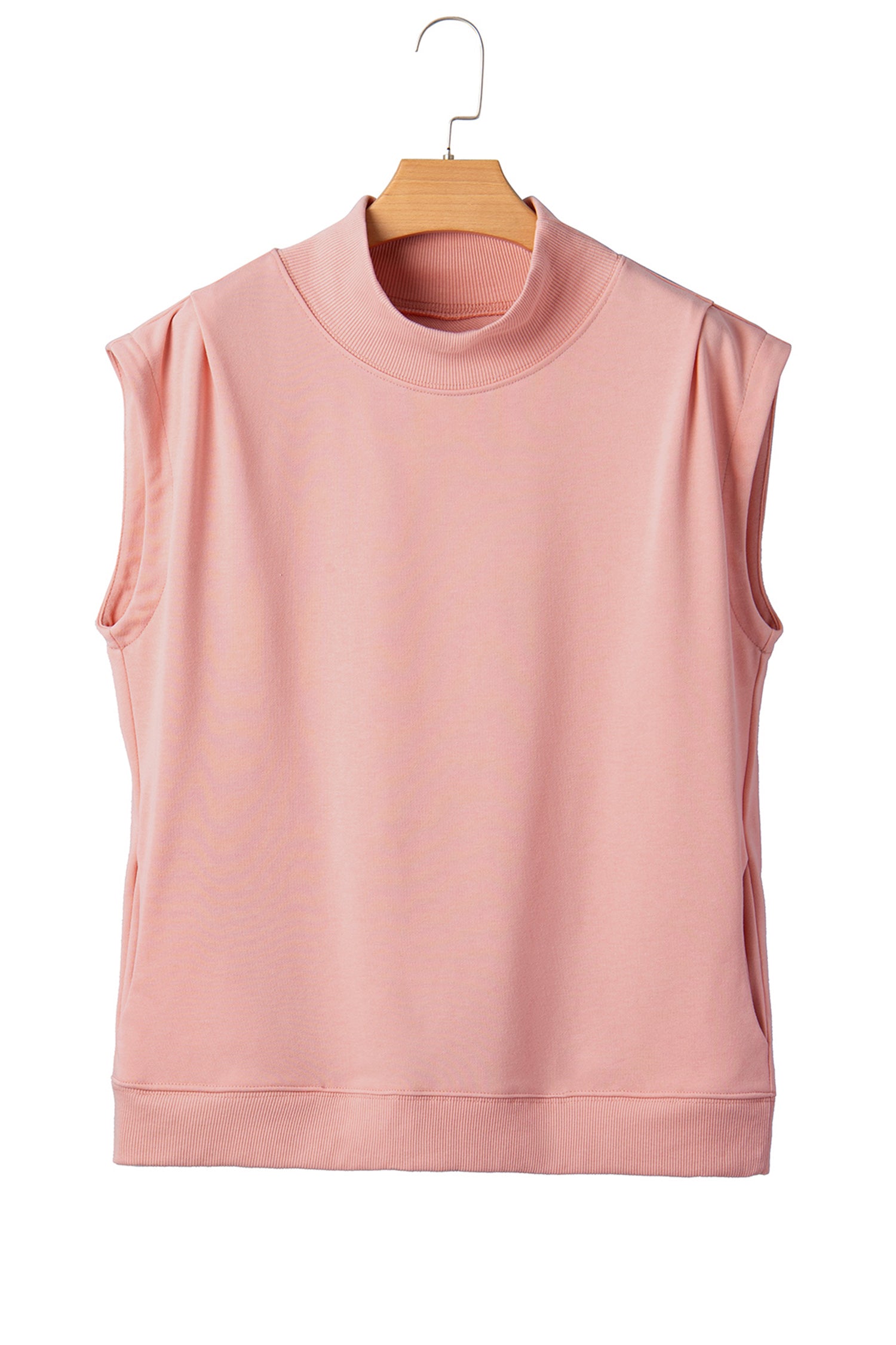 Orange Solid Color High Neck Cap Sleeve Loose Top