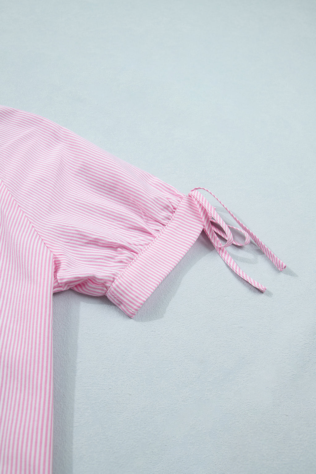 Pink Striped Print Collared Split Neck Half Sleeve Blouse
