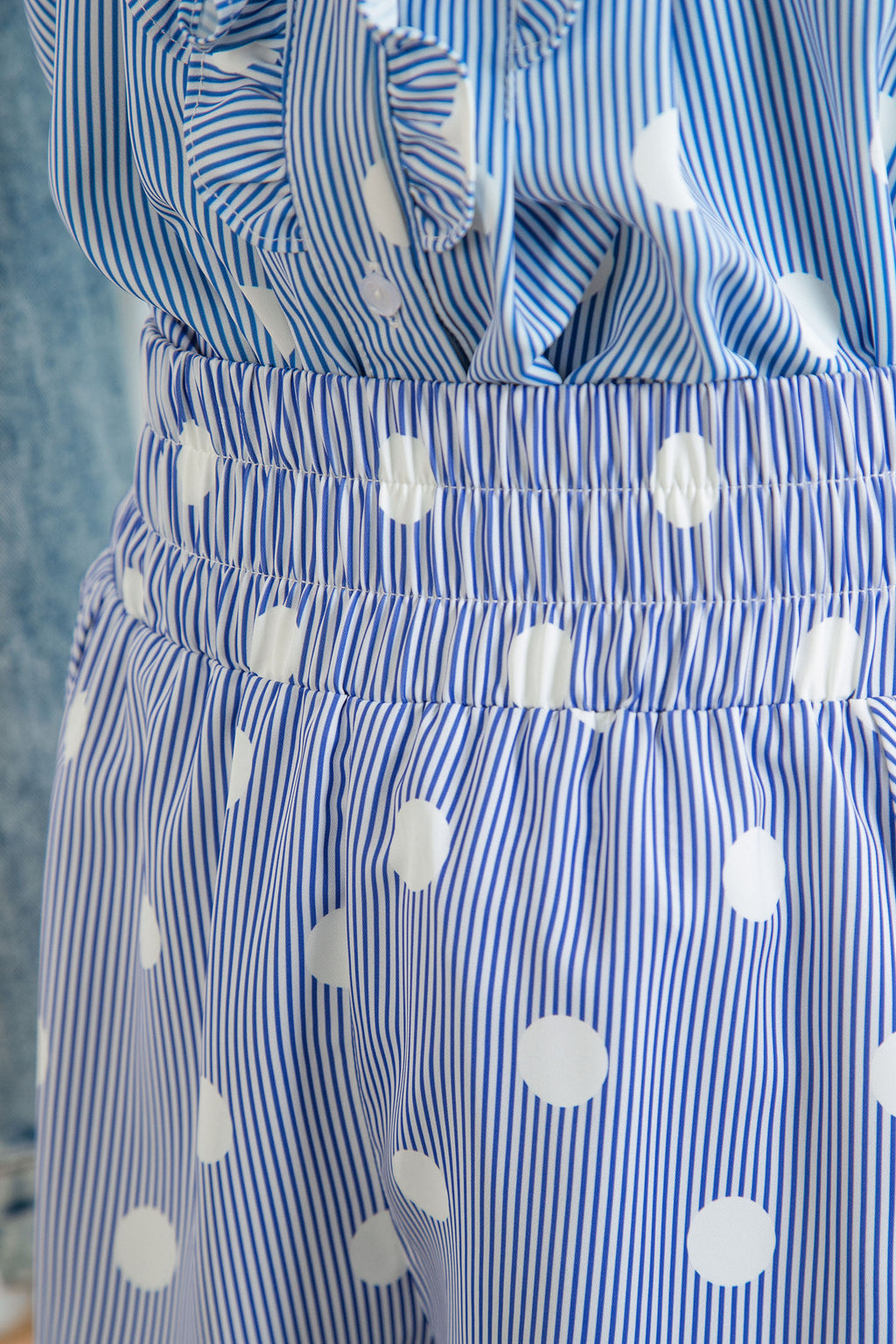 Apricot Polka Dot Print Shirred High Waist Casual Shorts