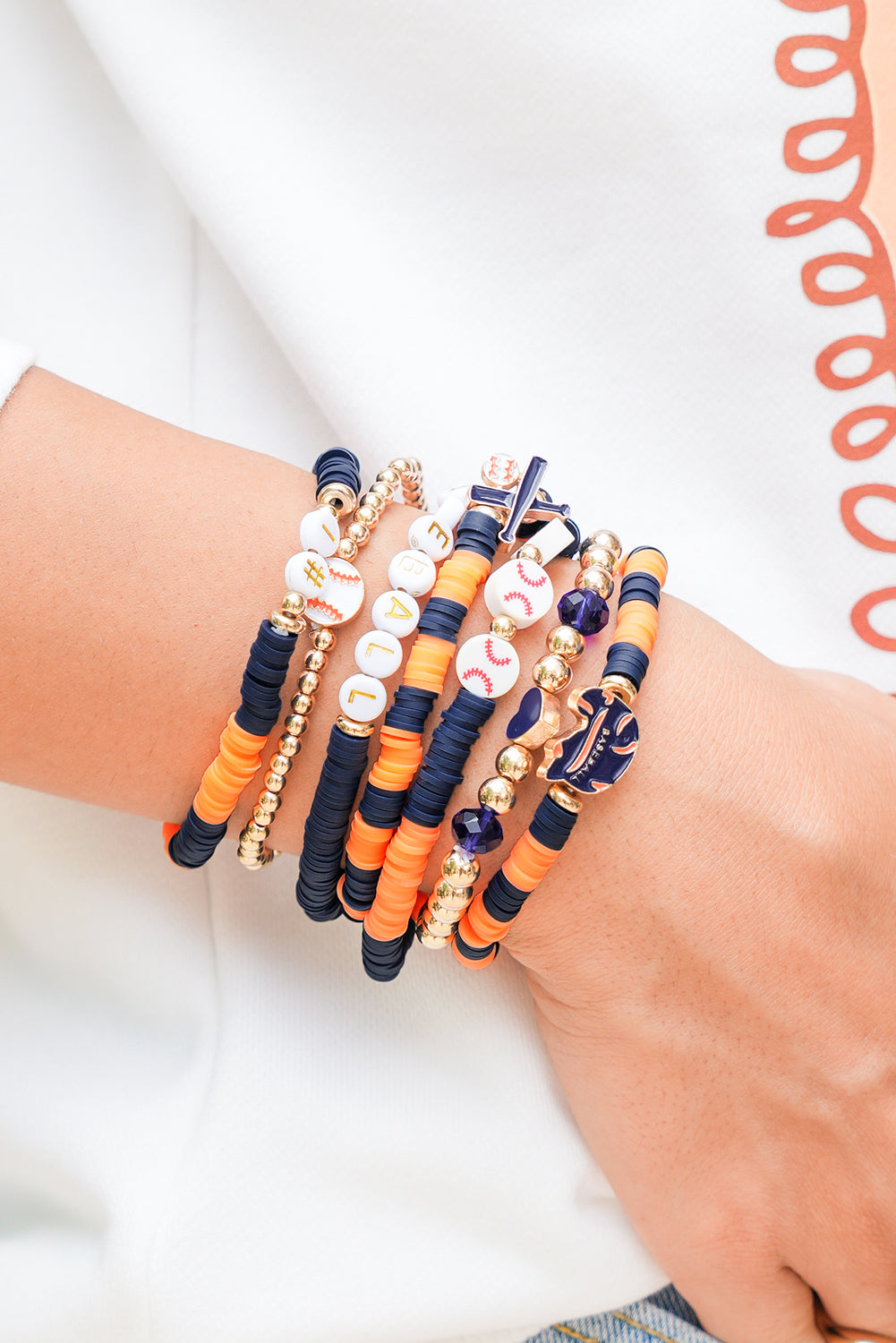 Orange 7pcs Game Day Football Stackable Bracelet Set