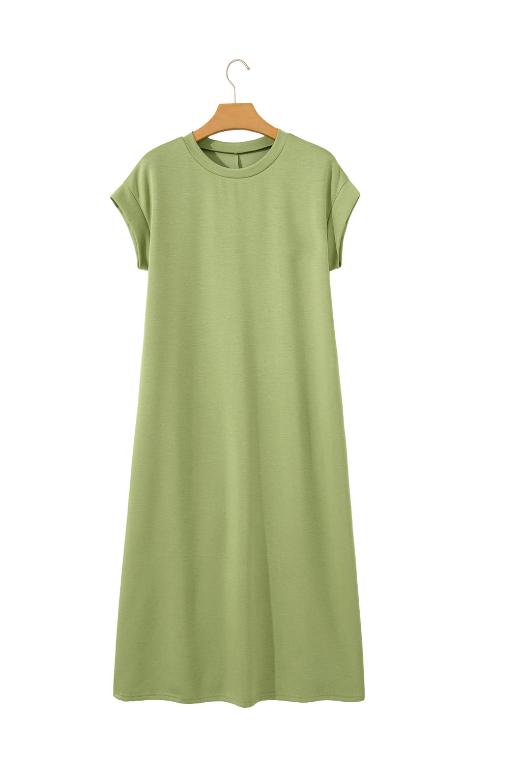 Green Bay Solid Color Long T Shirt Dress with Slits