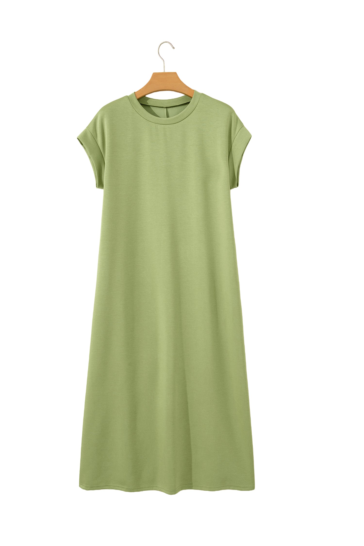 Green Bay Solid Color Long T Shirt Dress with Slits