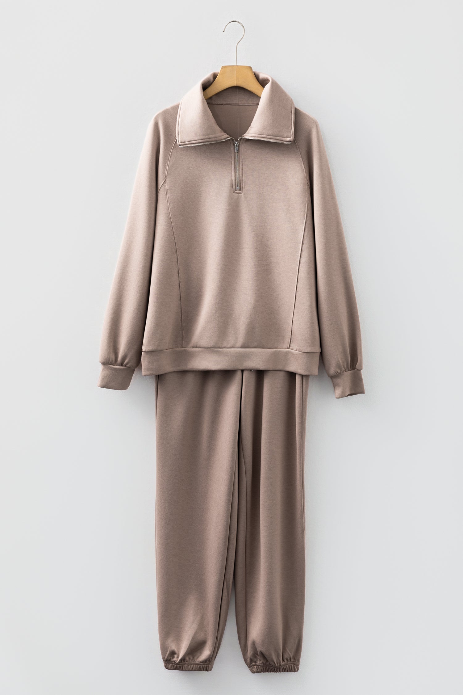 Goat Zip Collar Long Sleeve Top Drawstring Pants Set