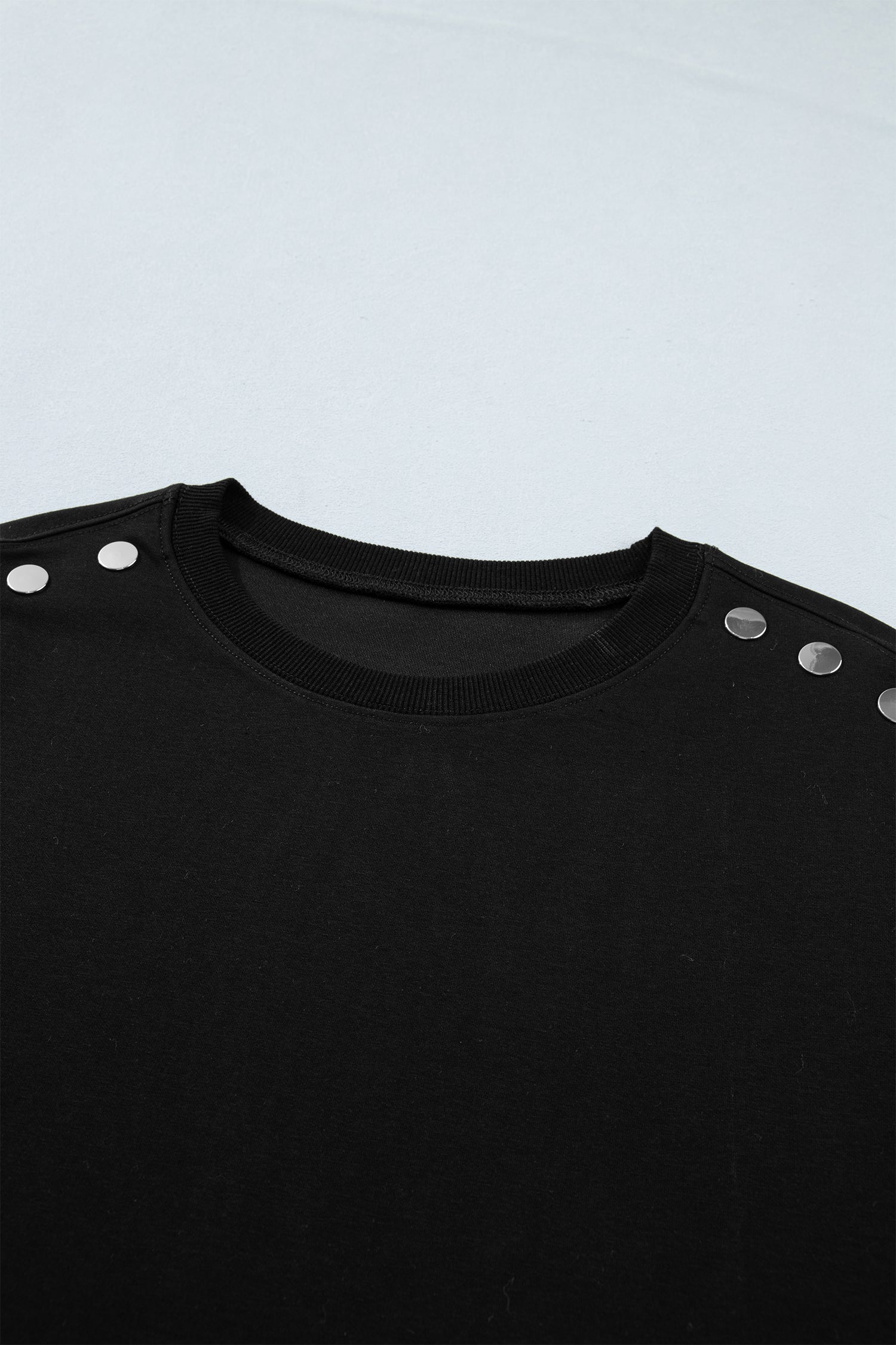 Black Casual Solid Short Sleeve Top with Metal Button Details Key Features
