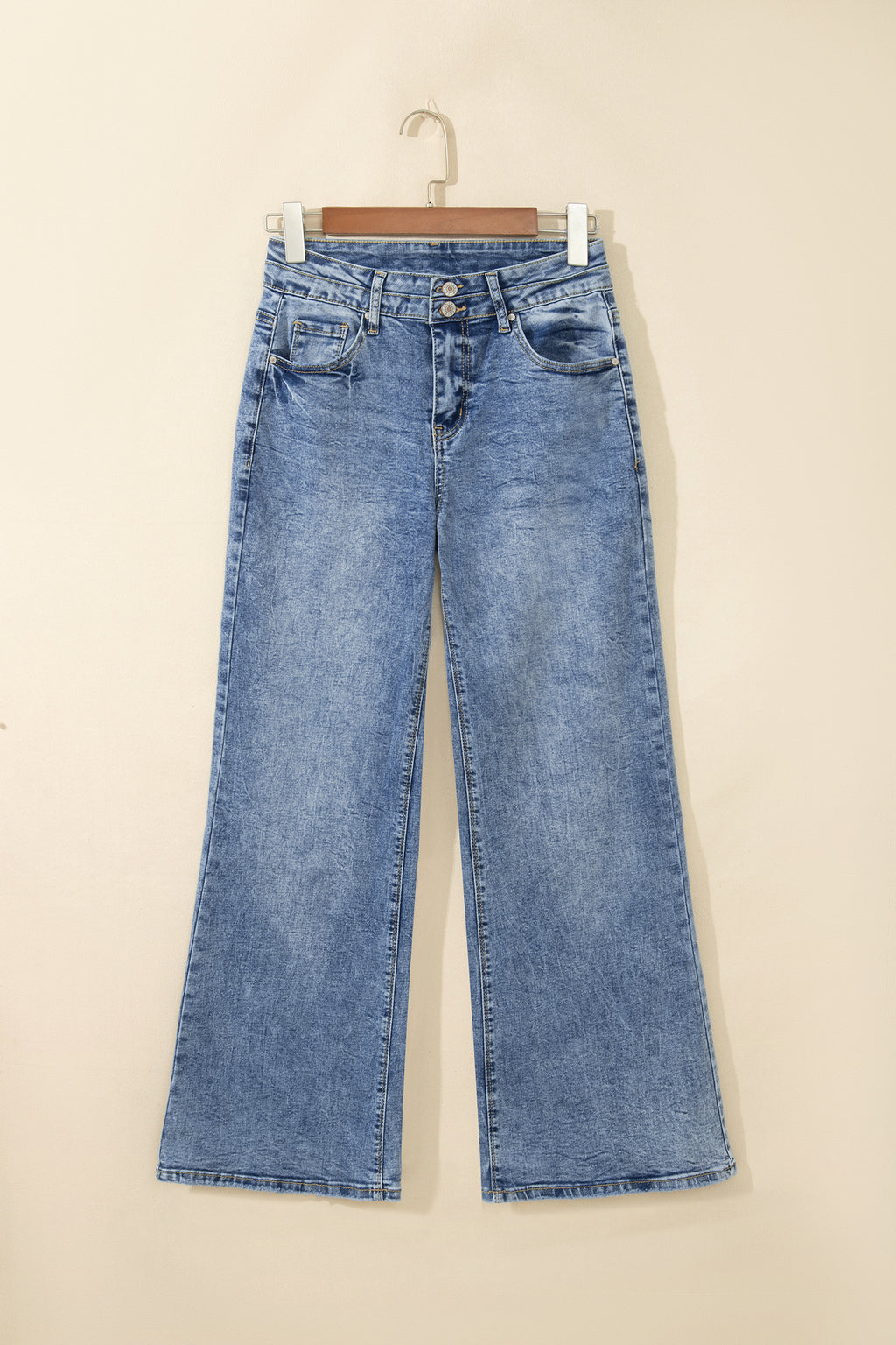 Beau Blue Acid Wash Pocket Detail Flare Jeans