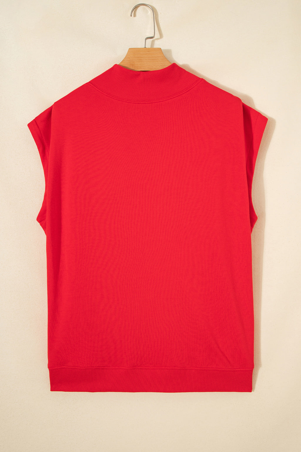 Orange Solid Color High Neck Cap Sleeve Loose Top
