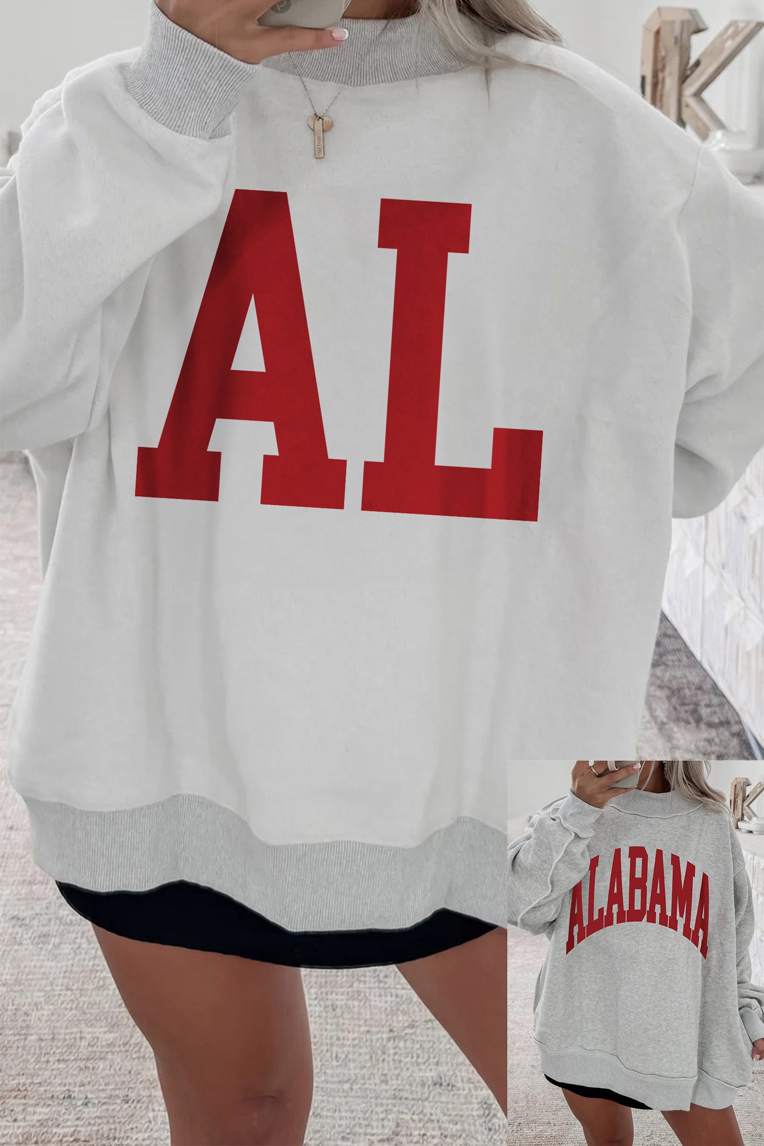 Light Grey Alabama Reversible Printed Ribbed Patchwork Mock Neck Sweatshirt