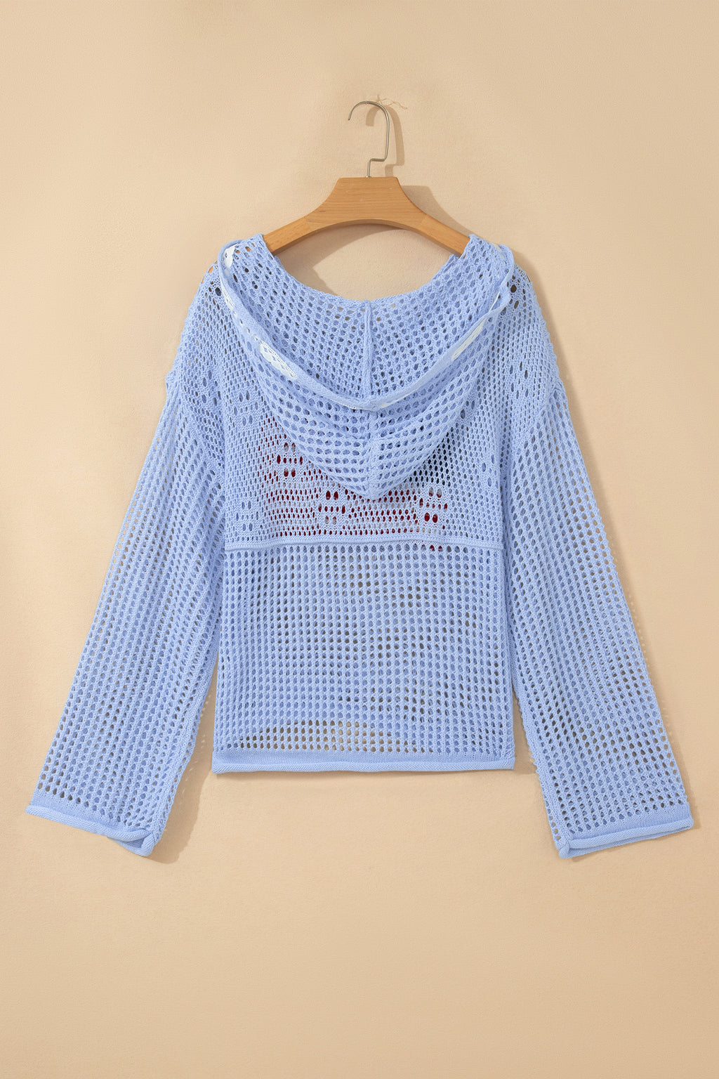 Beau Blue Hollow Out Crochet Knit American Flag Patched Sweater Hoodie
