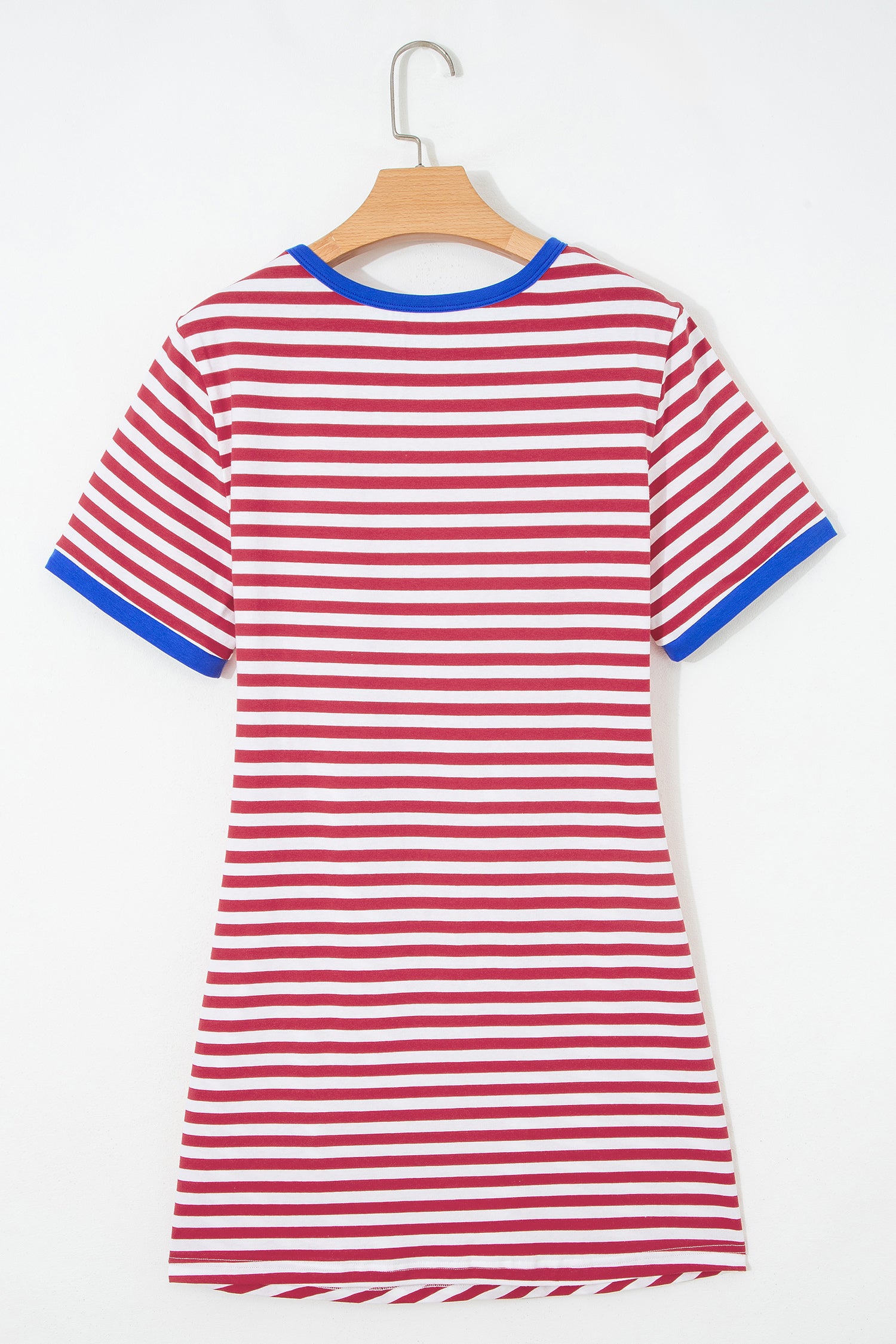 Sky Blue Stripe Nautical Tie Contrast Trim Round Neck T Shirt Mini Dress