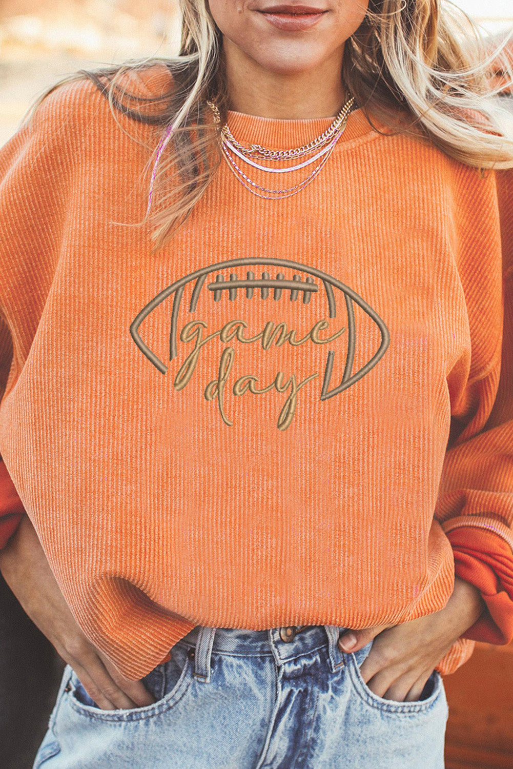 Football Game Day Embroidered Corduroy Sweatshirt