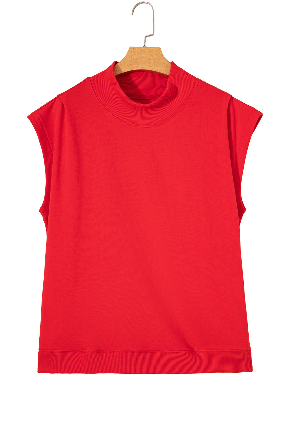 Orange Solid Color High Neck Cap Sleeve Loose Top