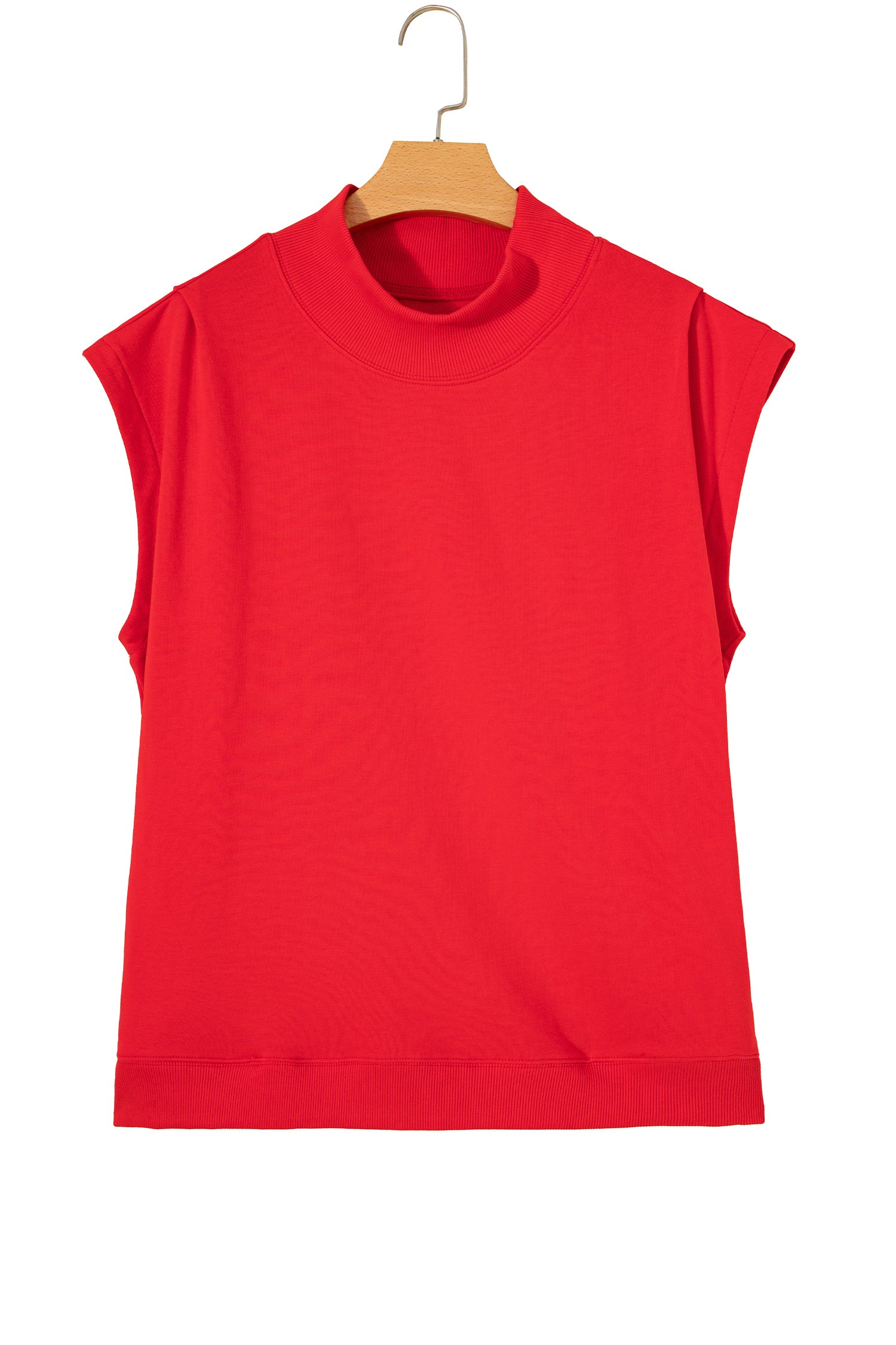 Orange Solid Color High Neck Cap Sleeve Loose Top