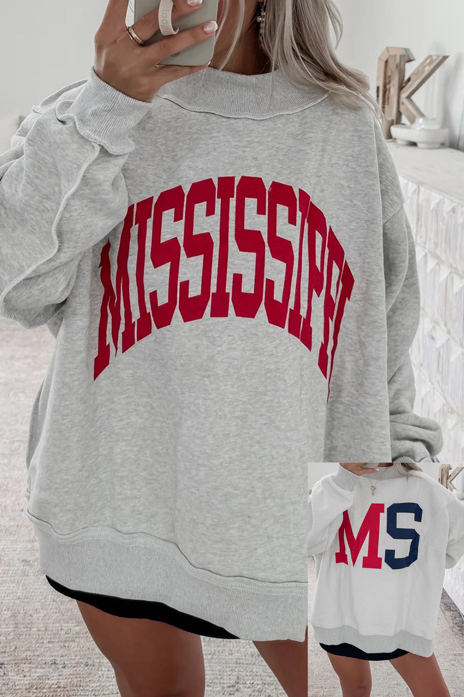 Mississippi Ole Miss Rebels Reversible Printed Ribbed Patchwork Mock Neck Sweatshirt