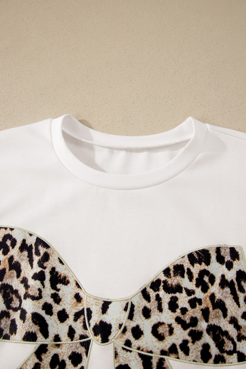 Dark Grey Contrast Leopard Bow Patched Short Sleeve T Shirt Long Dress