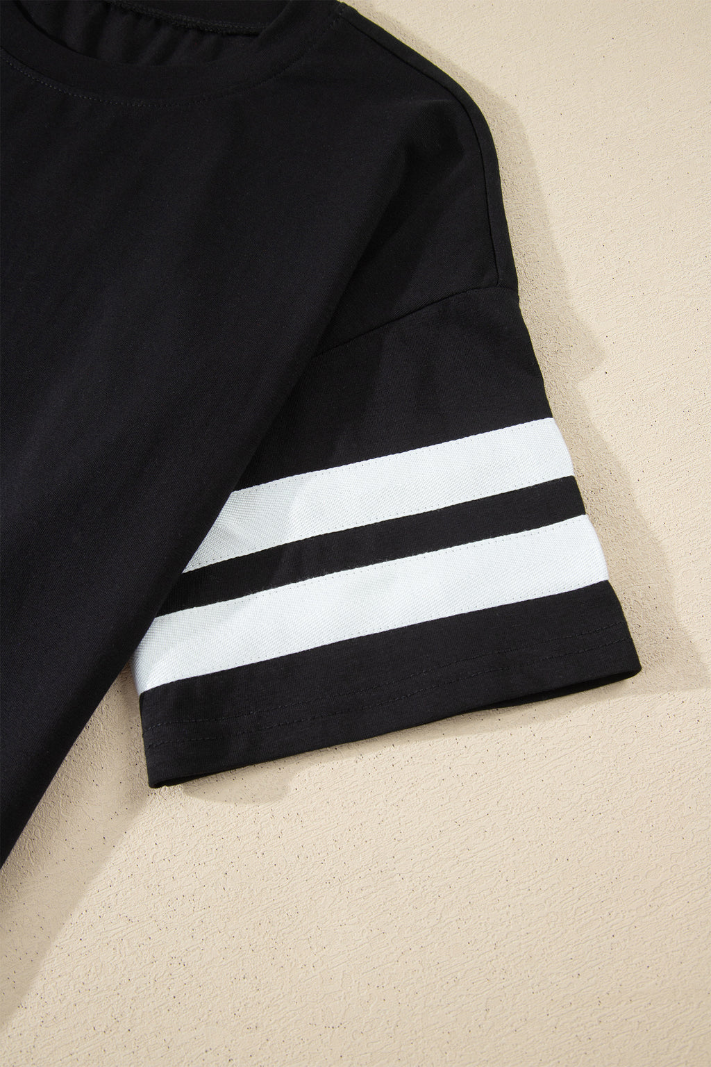 Dark Blue Varsity Striped Short Sleeve Crew Neck T Shirt