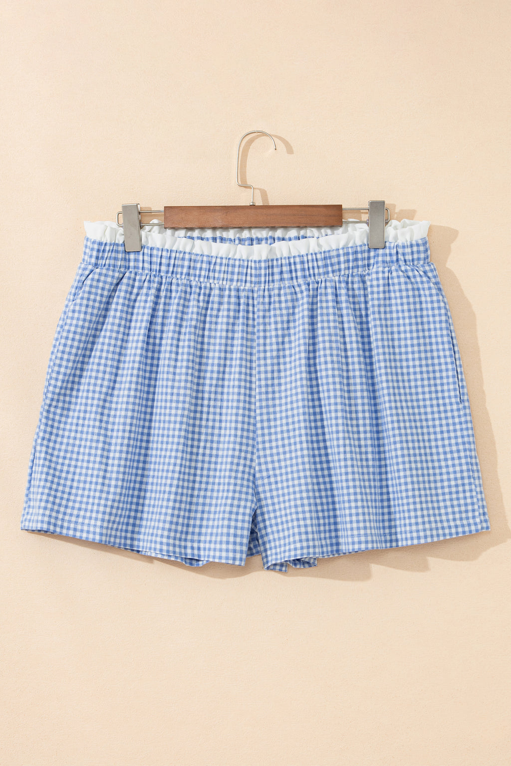 Black Contrast Trim Plaid Print Plus Size Shorts