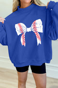 Baseball Large Bow Mock Neck Sweatshirt