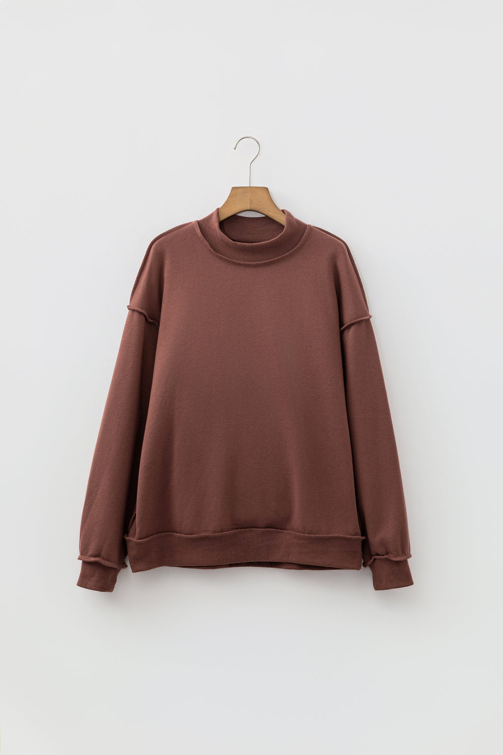 Red Dahlia Oversize Drop Shoulder Reversible Mock Neck Sweatshirt