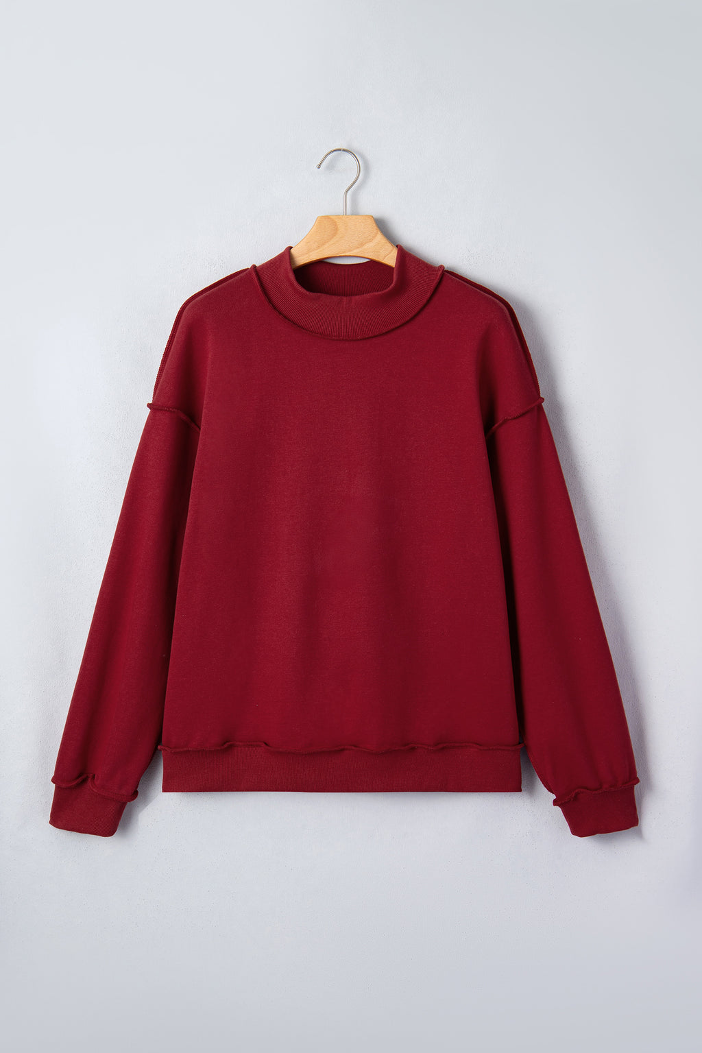 Red Dahlia Oversize Drop Shoulder Reversible Mock Neck Sweatshirt