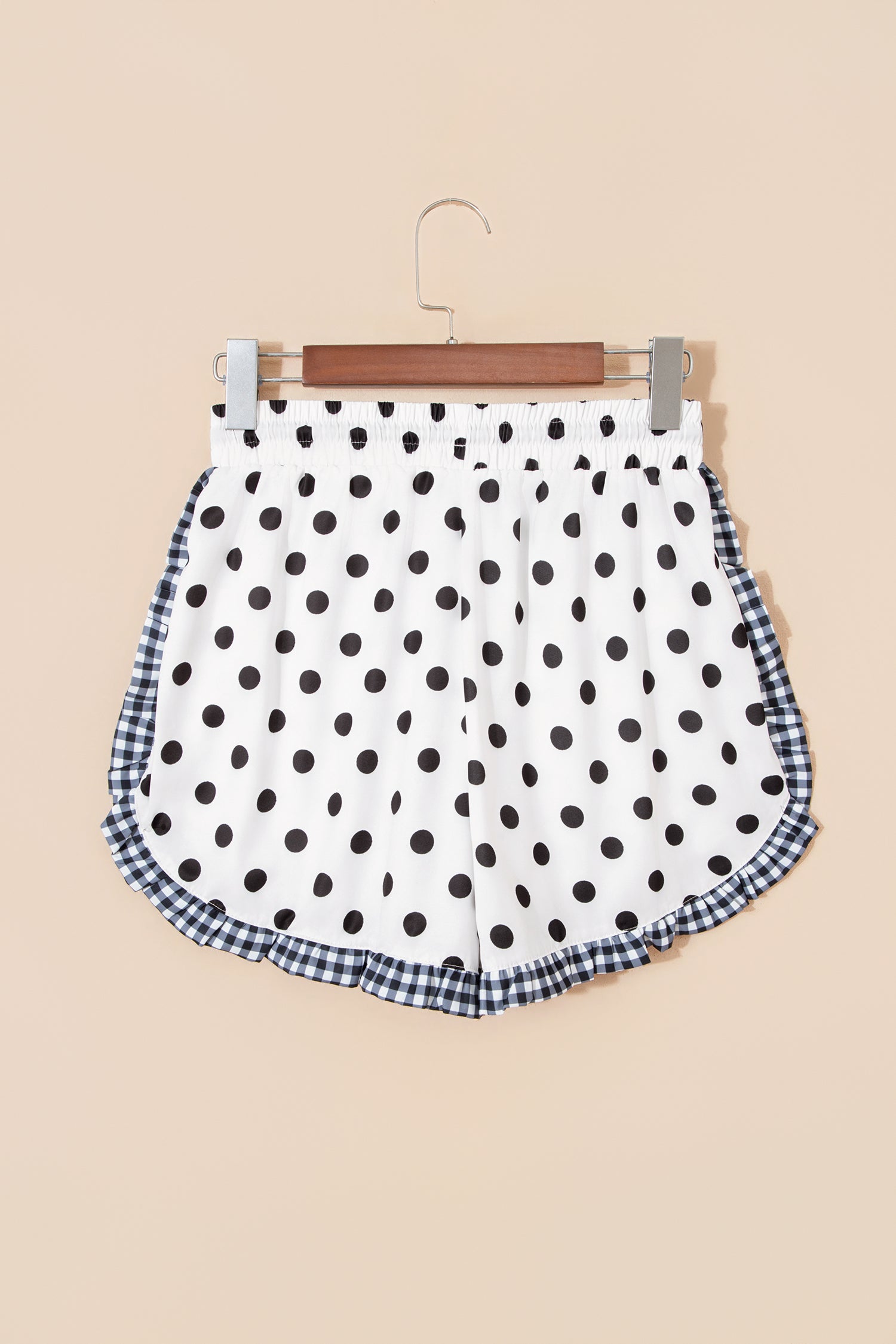 White Polka Dot Contrast Ruffle Trim Shorts