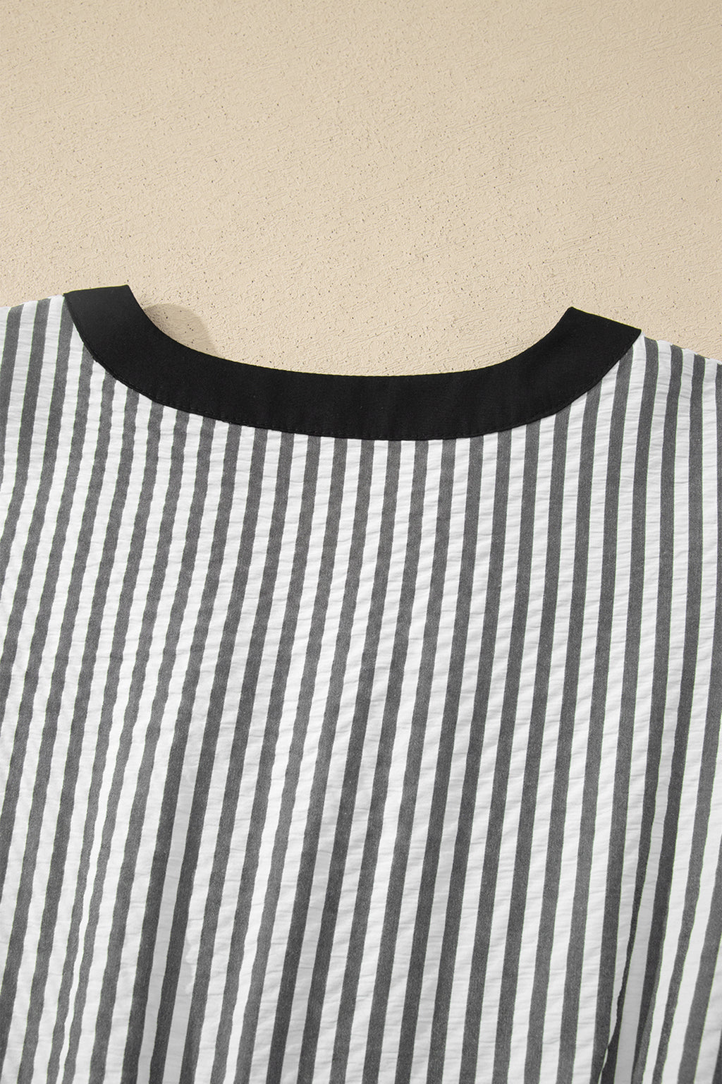Black Stripe Contrast Trim V Neck Flutter Sleeve Casual Long Dress