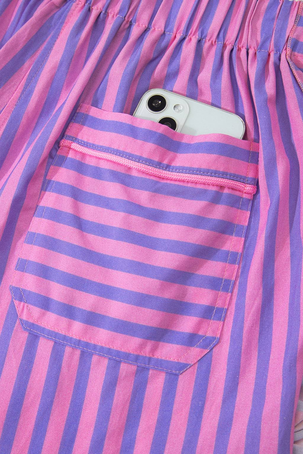 Sky Blue Stripe Elastic Waist Ruffle Trim Casual Shorts