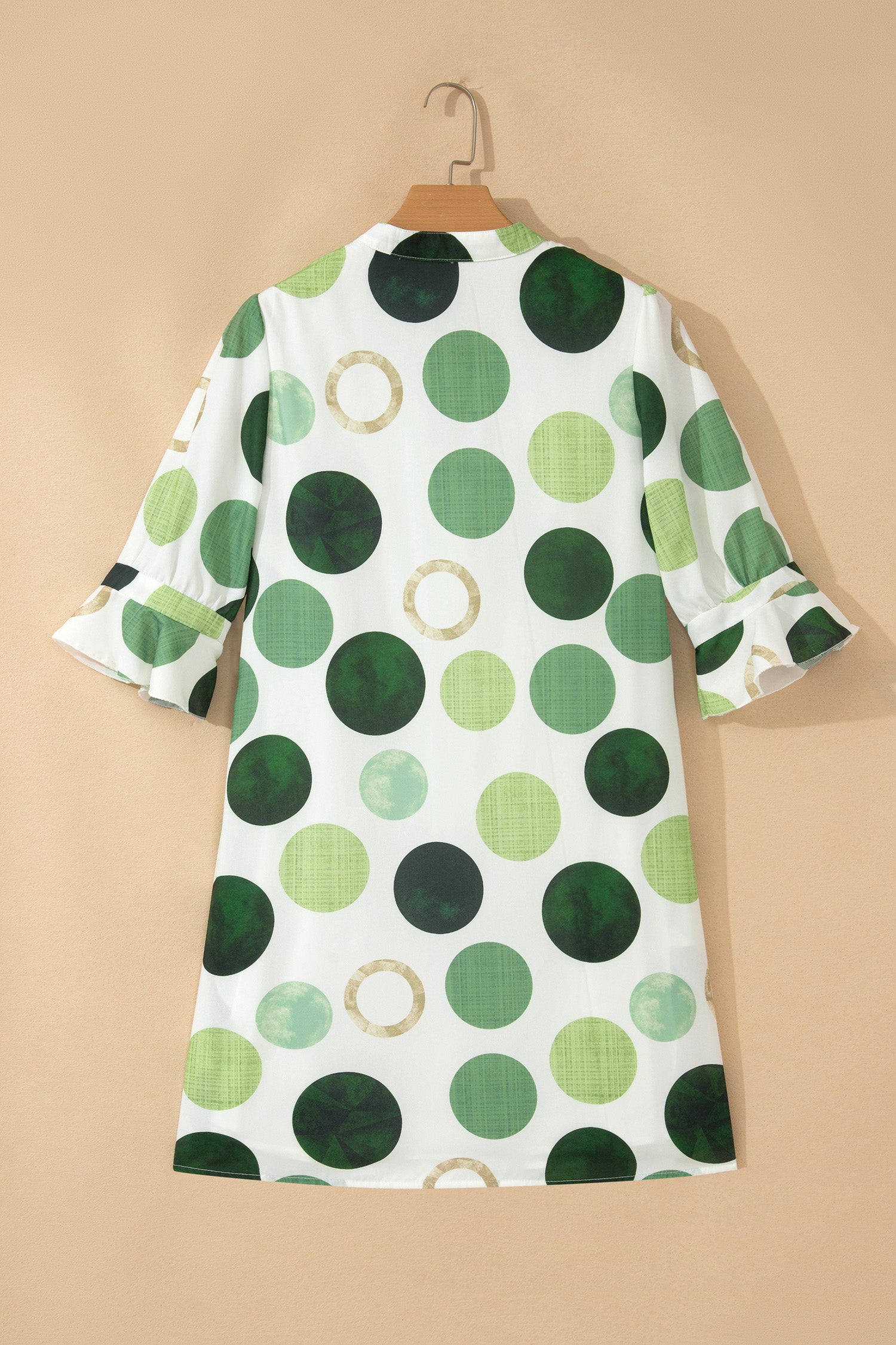 Green Polka Dot Print Flounced Half Sleeve Casual Vacation Style Mini Dress