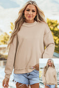 Apricot Oversize Drop Shoulder Reversible Mock Neck Sweatshirt