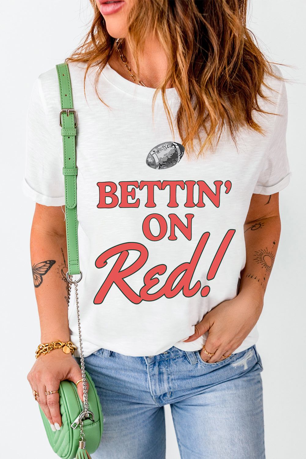 Football BETTIN ON Blue Graphic Crewneck T Shirt