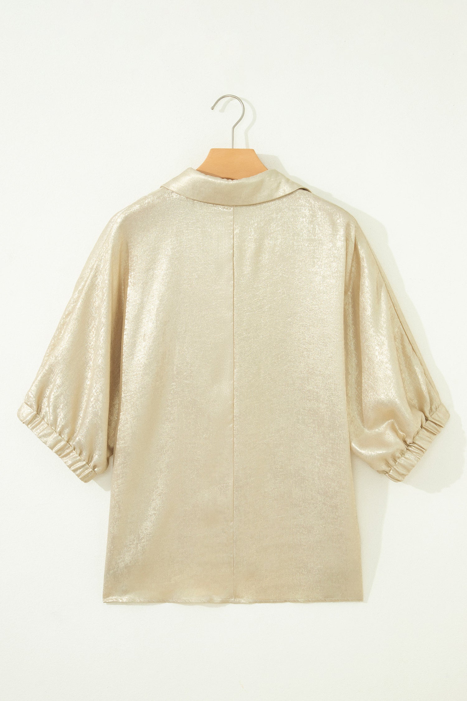 Clearly Aqua Collared V Neck Half Sleeve Metallic Top