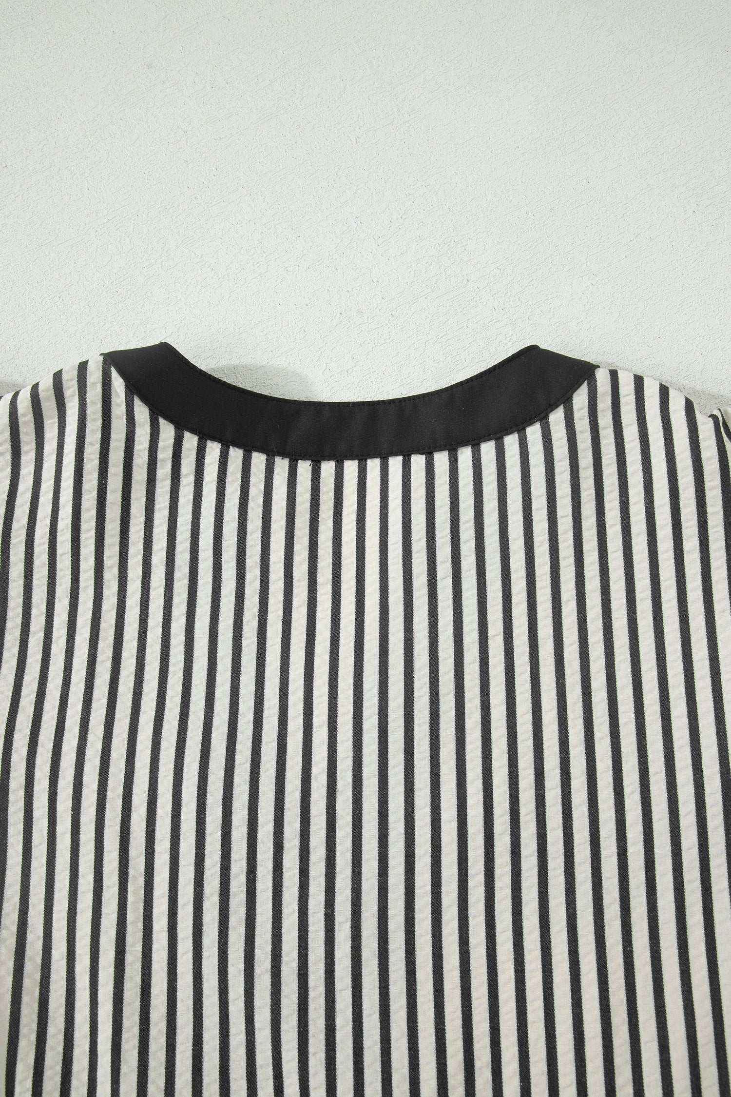Black Stripe Double Ruffled Short Sleeve V Neck Blouse