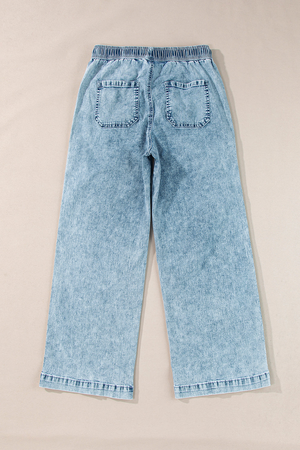 Myosotis Mineral Wash Drawstring Elastic Waistband Loose Straight Denim Pants