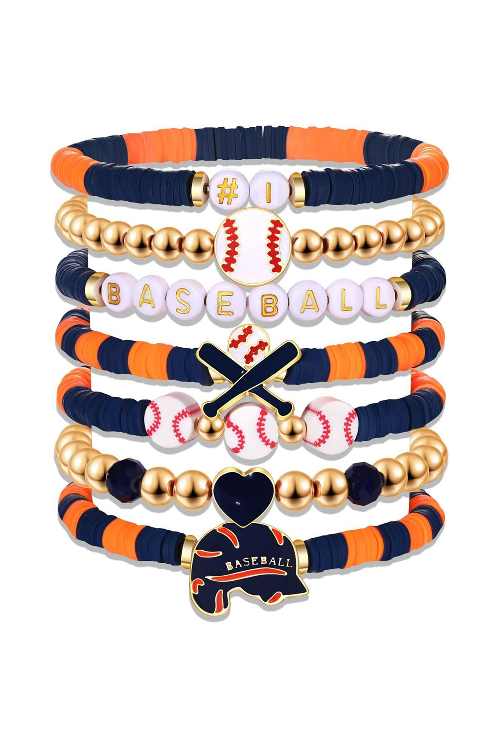 Orange 7pcs Game Day Football Stackable Bracelet Set