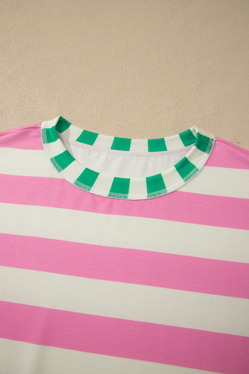 Pink Stripe Exposed Seam Contrast Patchwork Oversized Top
