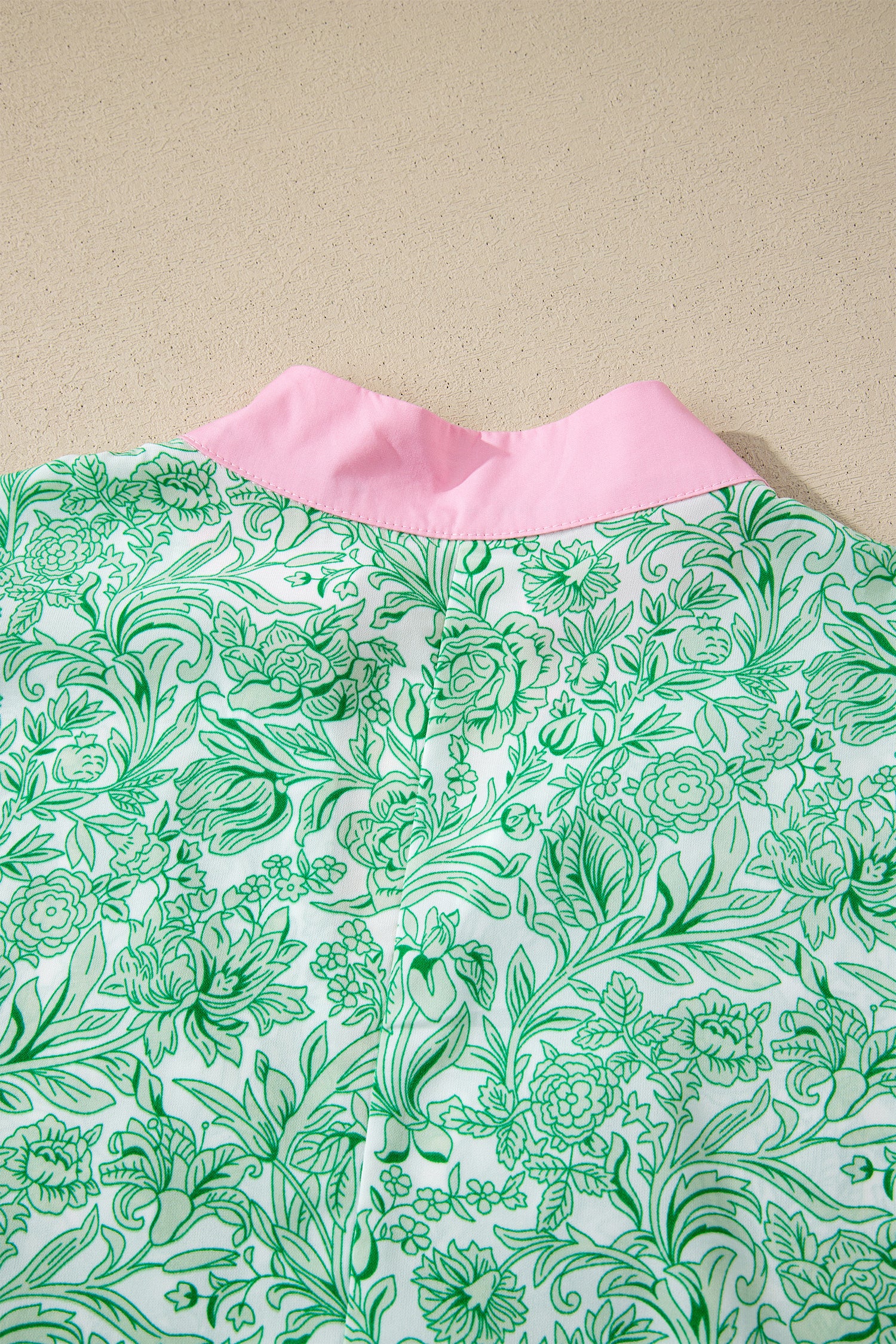 Green Floral Print Color Block Patchwork V Neck Short Sleeve Midi Dress
