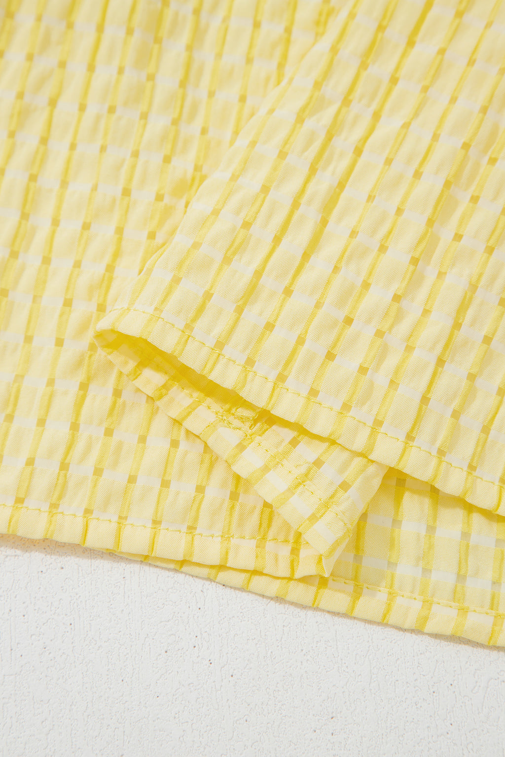 Yellow Gingham Textured Bow Tie Short Sleeve Tiered Midi Dress