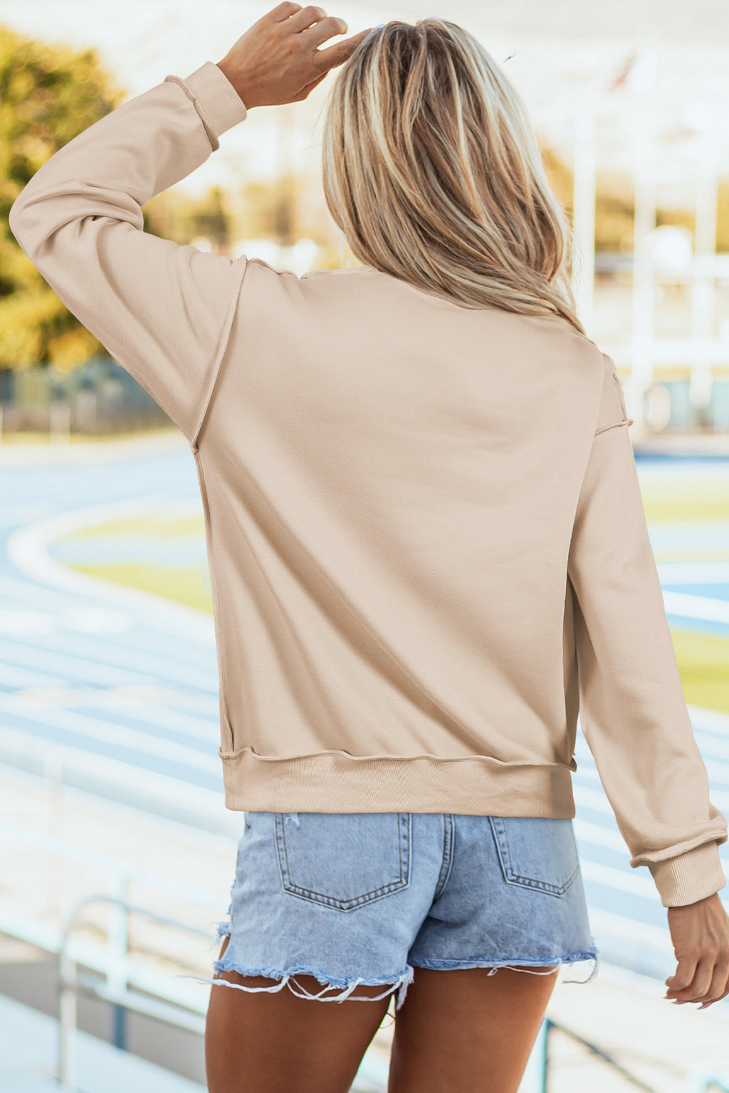 Apricot Oversize Drop Shoulder Reversible Mock Neck Sweatshirt