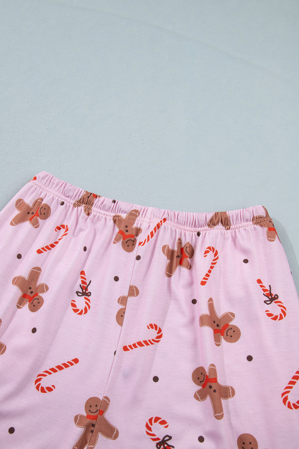 Pink Short Sleeve Placket Shell Button Elastic Waist Lounge Set
