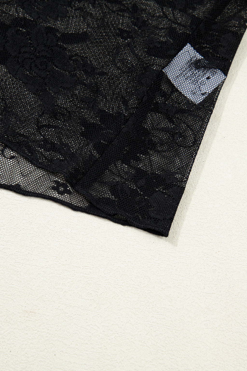 Black Floral Lace Mesh Short Sleeve Sheer Top
