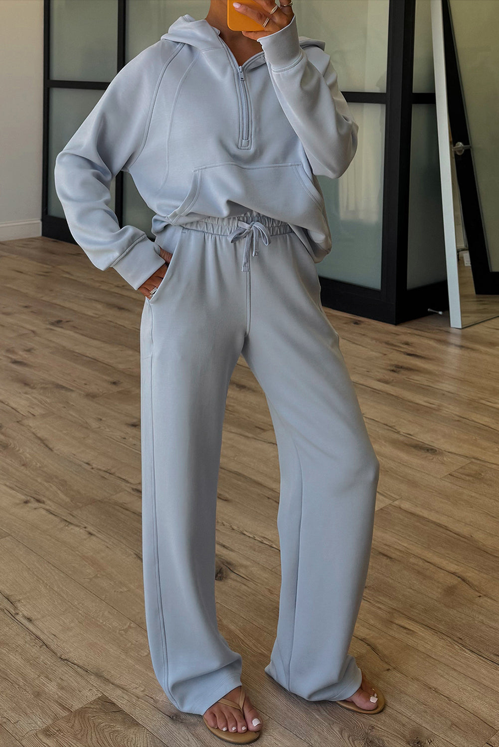 Beau Blue Half Zip Thumbhole Sleeve Hoodie Active Pants 2pcs Outfit