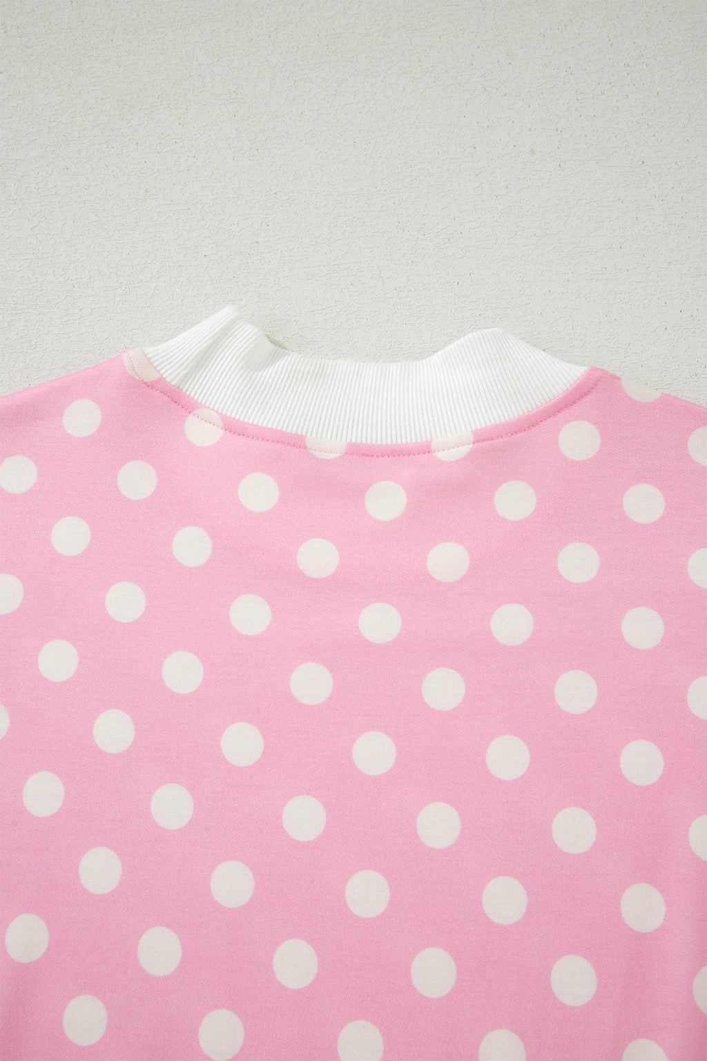 Green Polka Dot Print Color Block Trim Mock Neck Short Set
