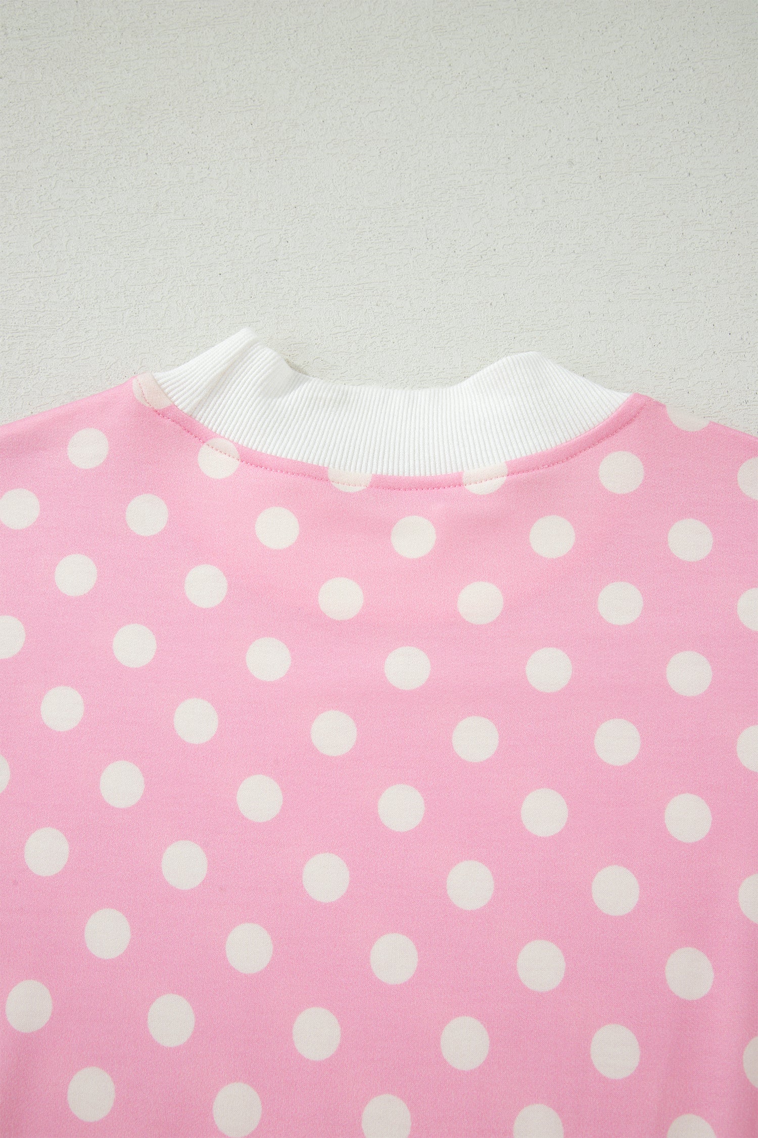 Green Polka Dot Print Color Block Trim Mock Neck Short Set