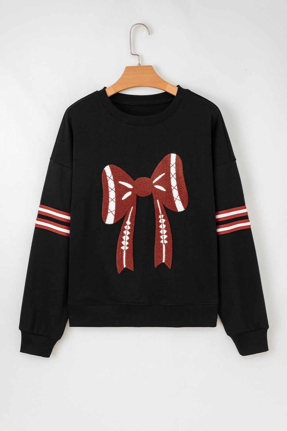 Baseball Bow Graphic Striped Sleeve Baggy Sweatshirt