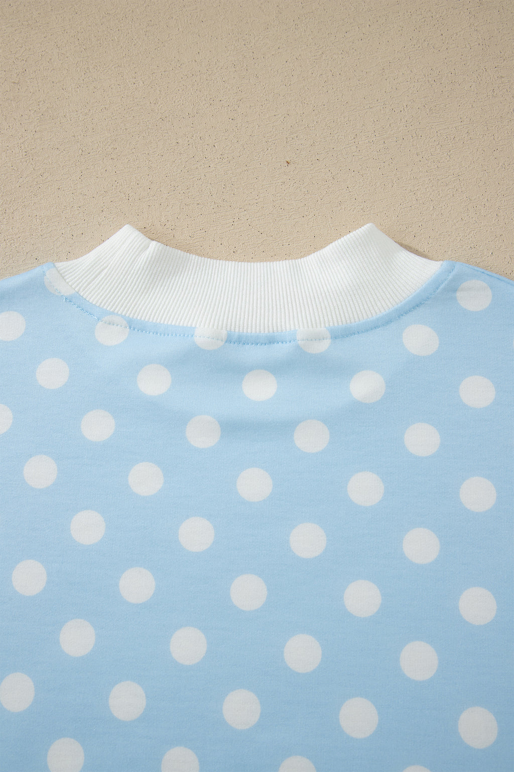 Green Polka Dot Print Color Block Trim Mock Neck Short Set
