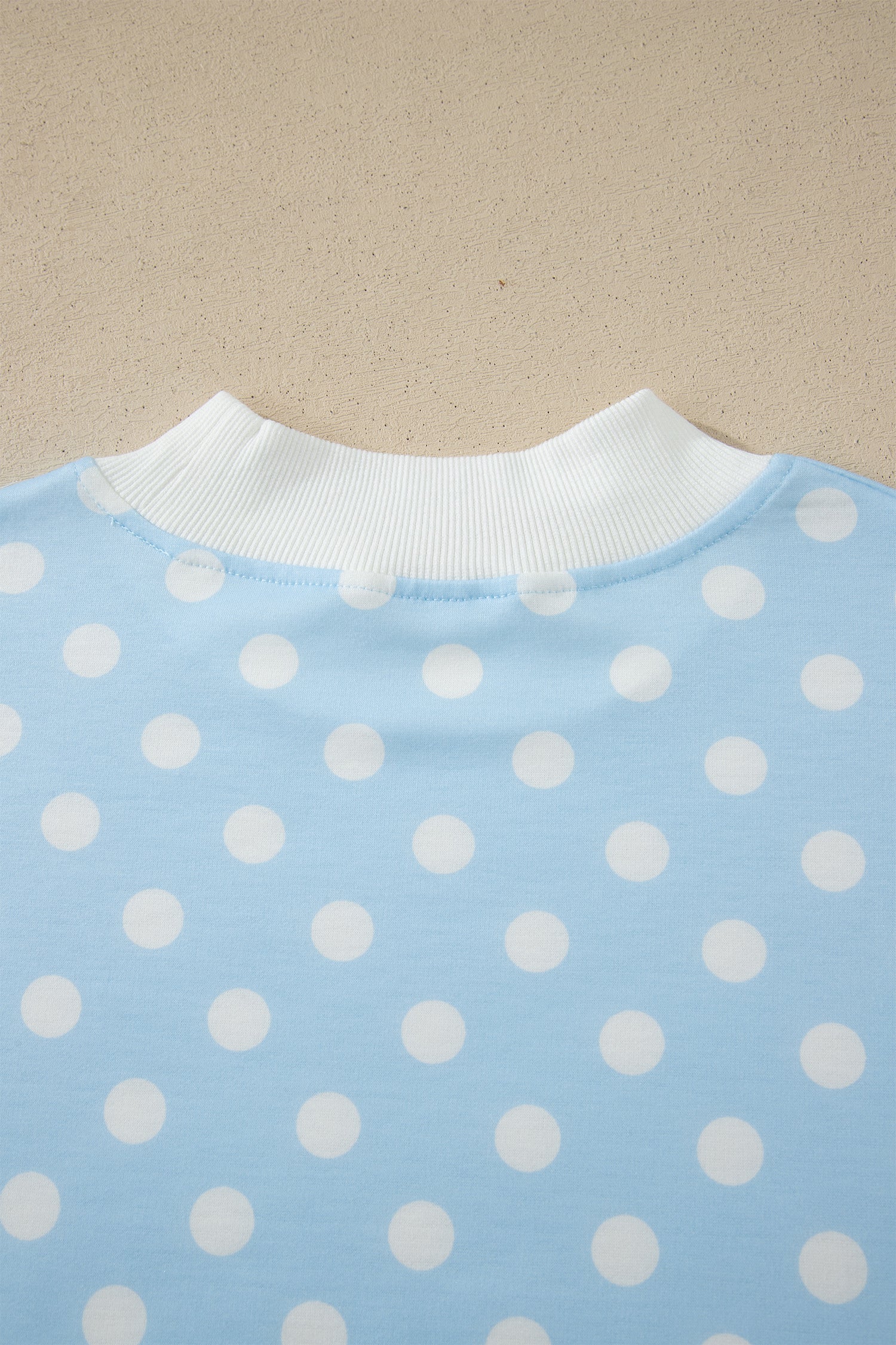 Green Polka Dot Print Color Block Trim Mock Neck Short Set