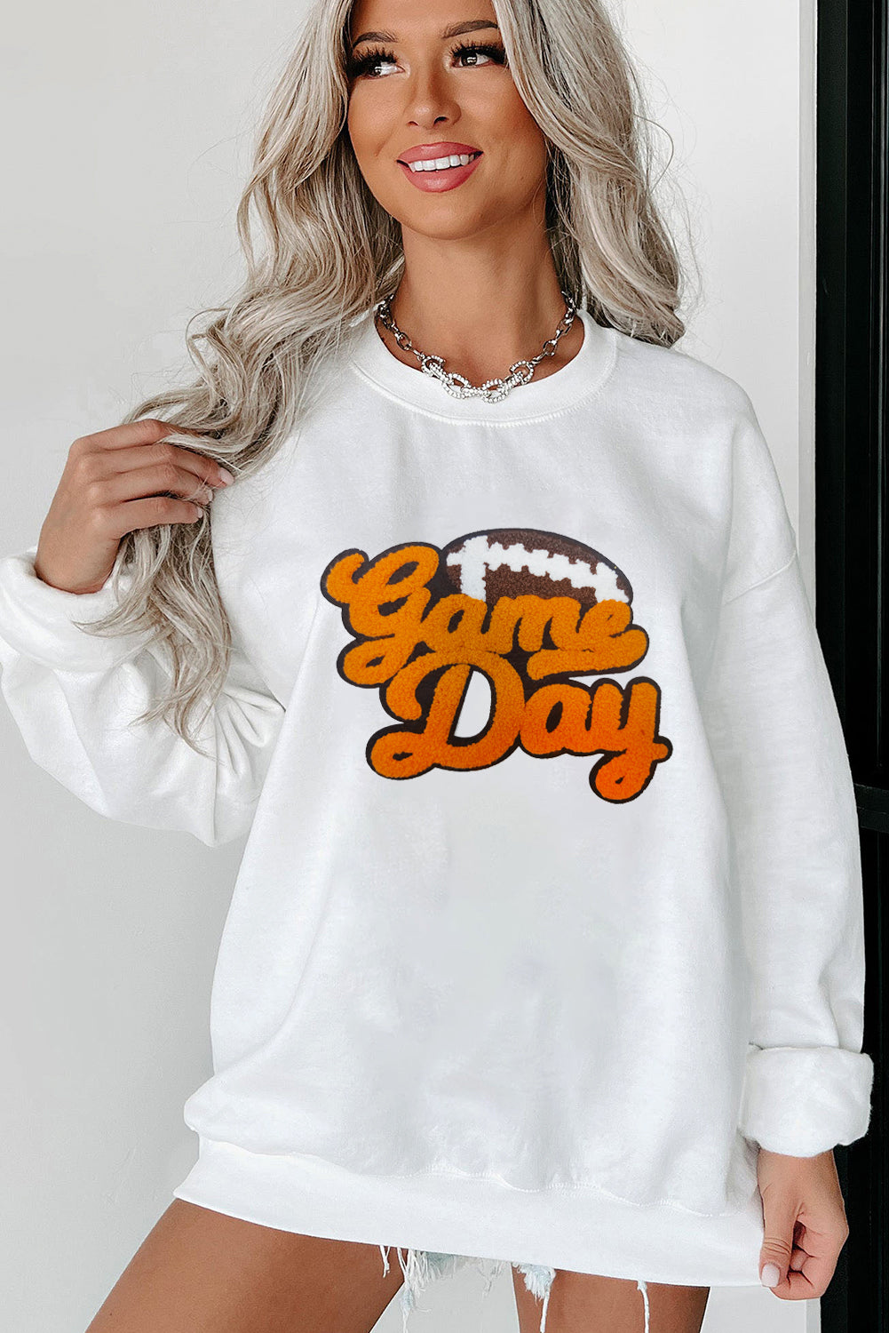 Game Day Football Pattern Pullover Sweatshirt