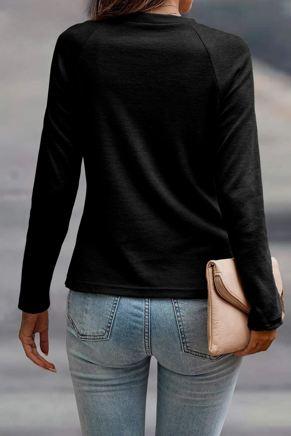 Laurel Green Solid Color Seam Detail Raglan Long Sleeve Top