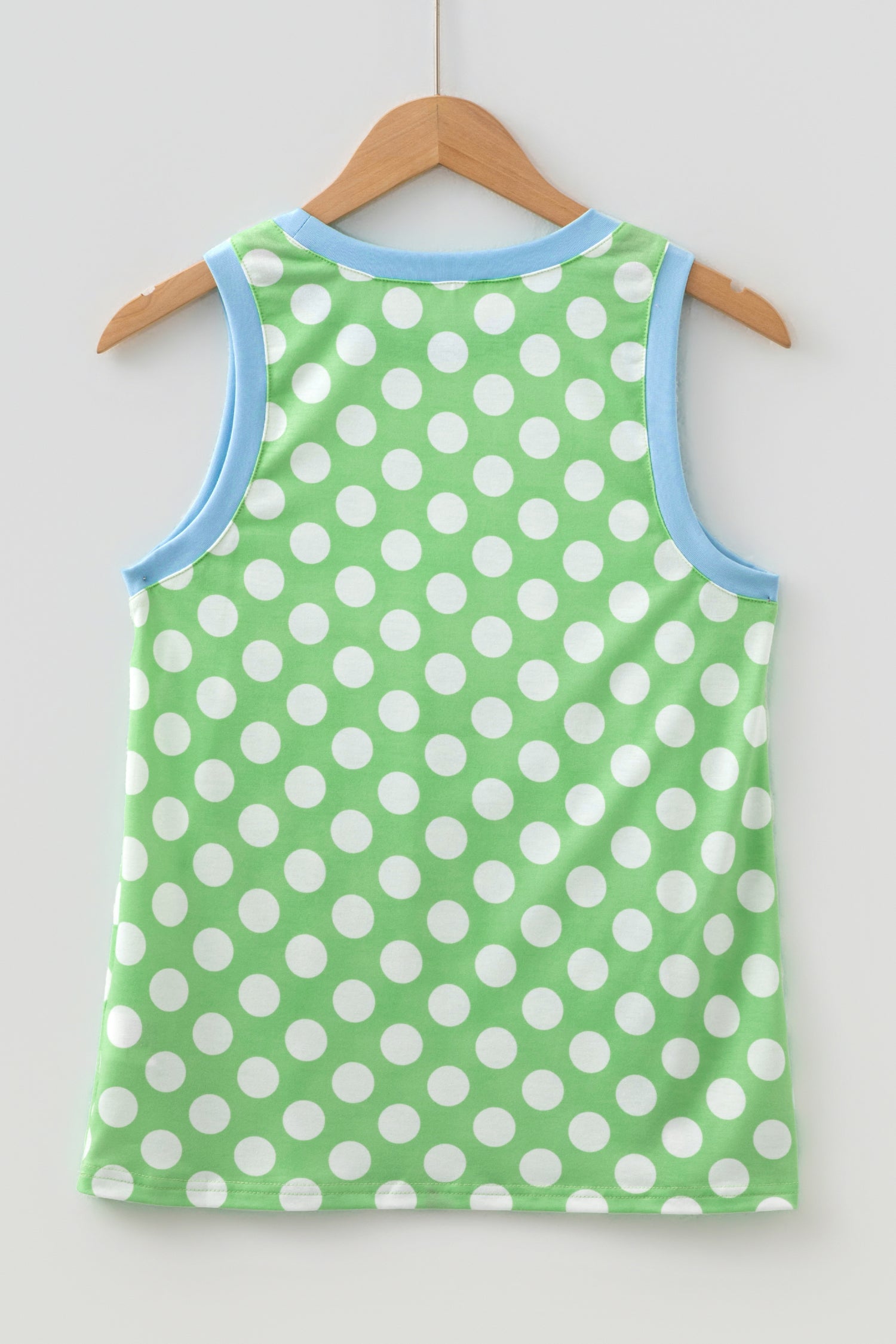 Green Polka Dot Contrast Trim Round Neck Loose Tank Top