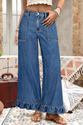 Ashleigh Blue Plus Size Elastic Waist Ruffled Wide Leg Denim Pants