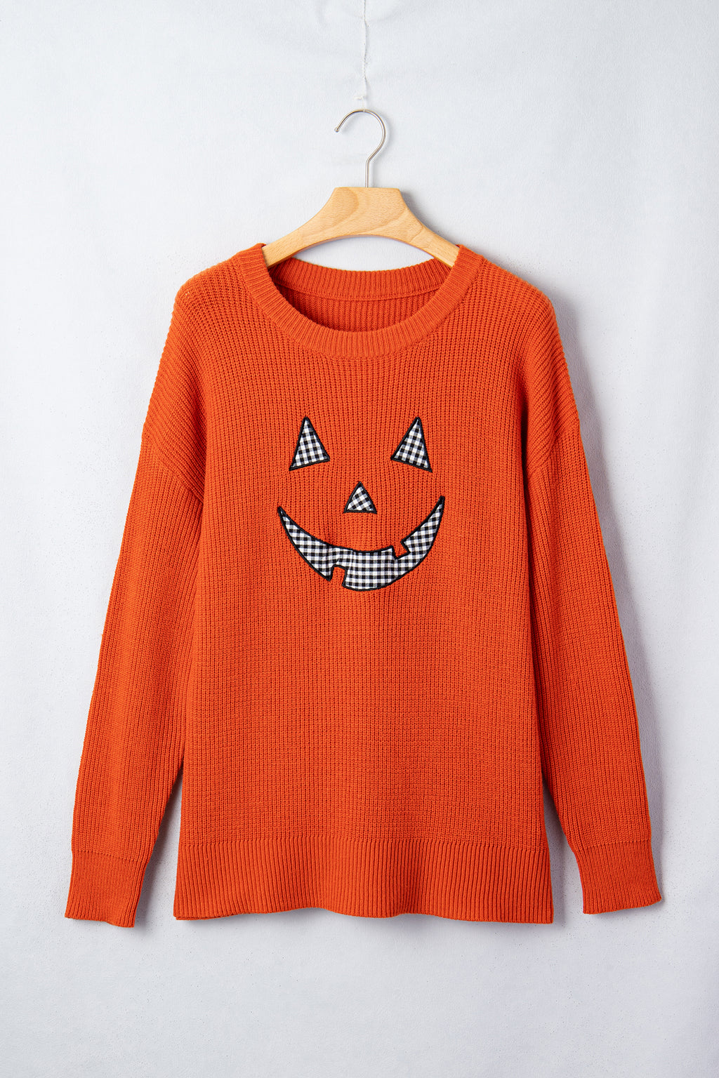 Orange Drop Shoulder Long Sleeve Round Neck Halloween Sweater